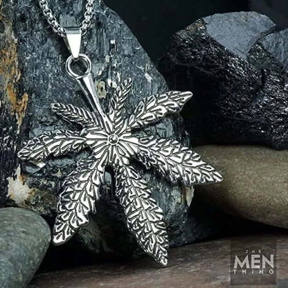 THE MEN THING SS Pendant/ Necklace HEMP-LEAF - Alloy Pendant with Pure Stainless Steel  24inch Round Box Chain, European trending Style for Men & Boys
