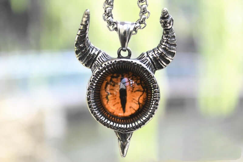 THE MEN THING SS Pendant/ Necklace HORN YELLOW EYE PROTECT - Pure Titanium Steel Pendant with 24inch Round Box Chain for Men & Boys