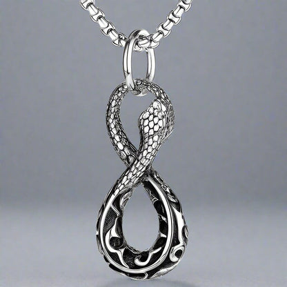THE MEN THING SS Pendant/ Necklace INFINITY SNAKE -  Alloy Pendant with Pure Stainless Steel 24inch Round Box Chain, European trending Style for Men & Boy