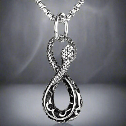 THE MEN THING SS Pendant/ Necklace INFINITY SNAKE - Titanium Steel Snake Pendant with 24inch Round Box Chain for Men & Boys