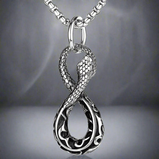 THE MEN THING SS Pendant/ Necklace INFINITY SNAKE - Titanium Steel Snake Pendant with 24inch Round Box Chain for Men & Boys