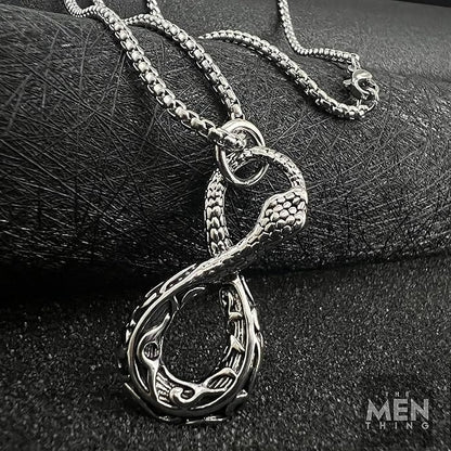 THE MEN THING SS Pendant/ Necklace INFINITY SNAKE - Titanium Steel Snake Pendant with 24inch Round Box Chain for Men & Boys
