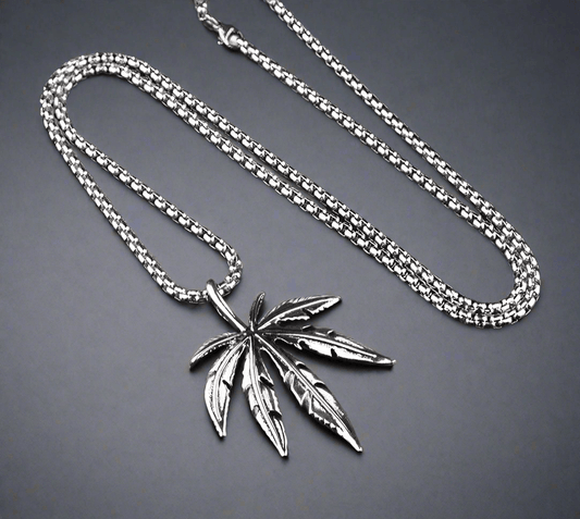 THE MEN THING SS Pendant/ Necklace LEAFEN (T) - Pure Titanium Steel Pendant with Stainless Steel 24inch Round Box Chain, European trending Style for Men & Boy