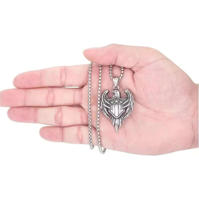 THE MEN THING SS Pendant/ Necklace LIBERTY WINGS - Alloy The Eagle Pendant with Stainless Steel 24inch Round Box Chain, European trending for Men & Boy