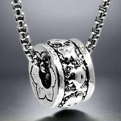 THE MEN THING SS Pendant/ Necklace MANTRA ROUND -  Alloy Round Mantra Pendant with Pure Stainless Steel  24inch Chain for Men, Milan trending Style - Round Box Chain & Pendant for Men & Boy