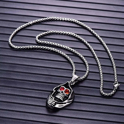 THE MEN THING SS Pendant/ Necklace MASKED VAMPIRE SKULL (RED STONE) -  Alloy Pendant with Stainless Steel 24inch Round Box Chain, American trending Style for Men & Boy