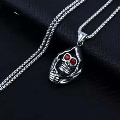 THE MEN THING SS Pendant/ Necklace MASKED VAMPIRE SKULL (RED STONE) -  Alloy Pendant with Stainless Steel 24inch Round Box Chain, American trending Style for Men & Boy