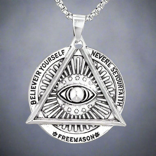 THE MEN THING SS Pendant/ Necklace MASONIC EYE - Alloy Pendant with Pure Stainless Steel  Round Box Chain, European trending Style for Men & Boys (24 inch)