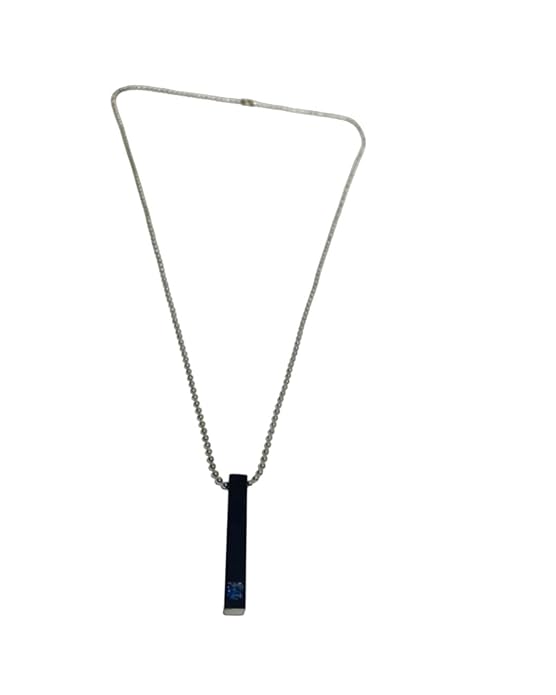 THE MEN THING SS Pendant/ Necklace MIDNIGHT DELIGHT :  Pure Titanium Steel Blue 3D Crystal with Black Cuboid Vertical Bar Pendant with 24inch Ball Chain for Men & Boys
