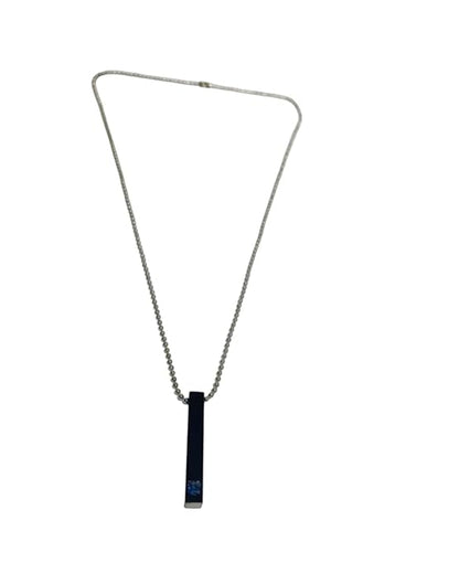THE MEN THING SS Pendant/ Necklace MIDNIGHT DELIGHT :  Pure Titanium Steel Blue 3D Crystal with Black Cuboid Vertical Bar Pendant with 24inch Ball Chain for Men & Boys