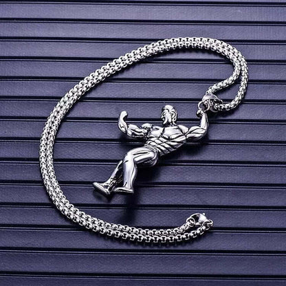 THE MEN THING SS Pendant/ Necklace MUSCULAR FIT - Alloy Fitness Pendant with Stainless Steel 24inch Round Box Chain, American trending Style for Men & Boy
