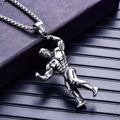 THE MEN THING SS Pendant/ Necklace MUSCULAR FIT - Alloy Fitness Pendant with Stainless Steel 24inch Round Box Chain, American trending Style for Men & Boy