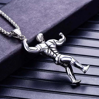 THE MEN THING SS Pendant/ Necklace MUSCULAR FIT - Alloy Fitness Pendant with Stainless Steel 24inch Round Box Chain, American trending Style for Men & Boy