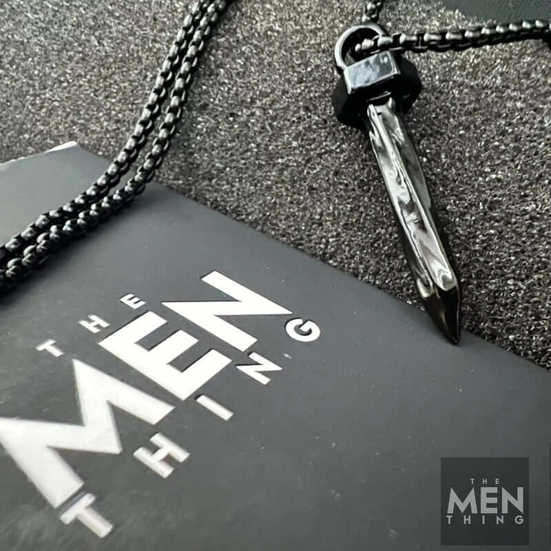 THE MEN THING SS Pendant/ Necklace NAILED IT - Black Tone - Pure Titanium Steel Pendant with 24inch Round Box Chain for Men & Boys
