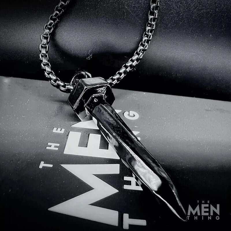 THE MEN THING SS Pendant/ Necklace NAILED IT - Black Tone - Pure Titanium Steel Pendant with 24inch Round Box Chain for Men & Boys