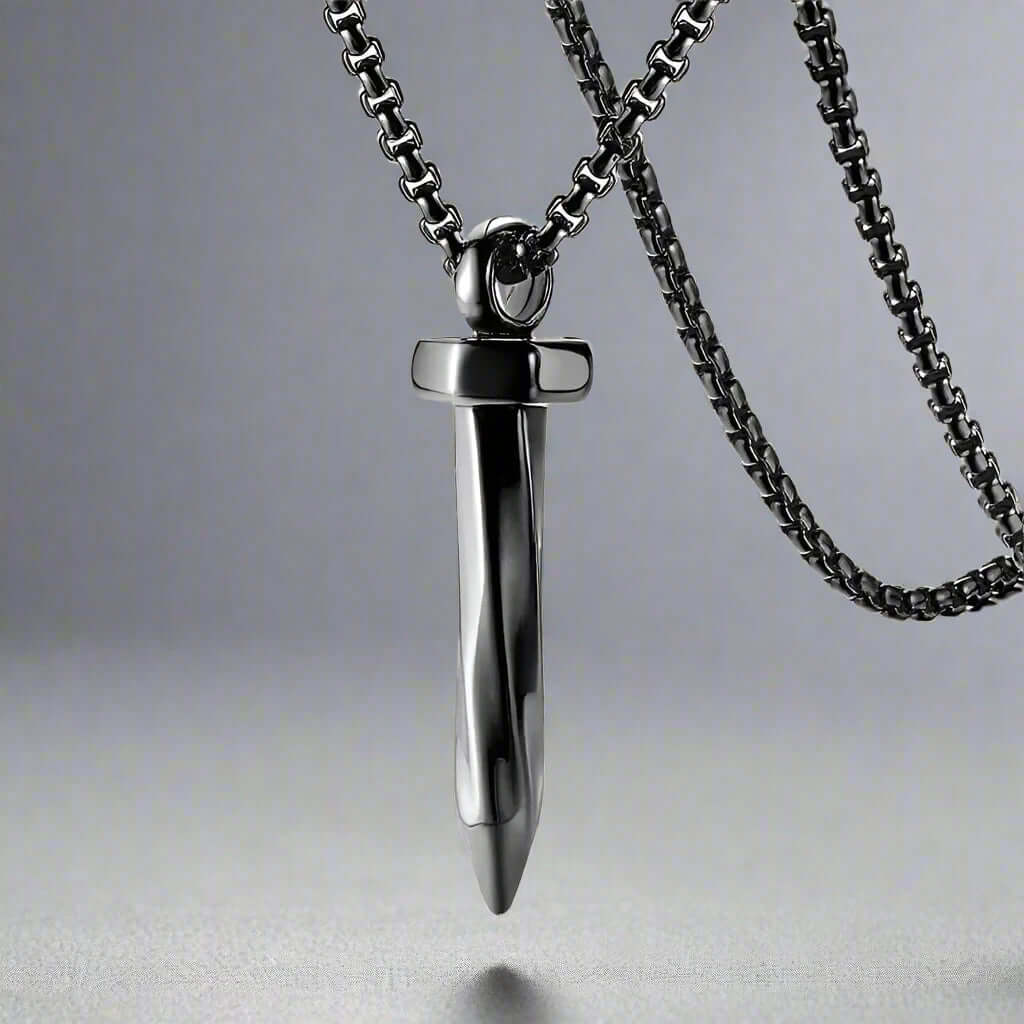 THE MEN THING SS Pendant/ Necklace NAILED IT - Black Tone - Pure Titanium Steel Pendant with 24inch Round Box Chain for Men & Boys