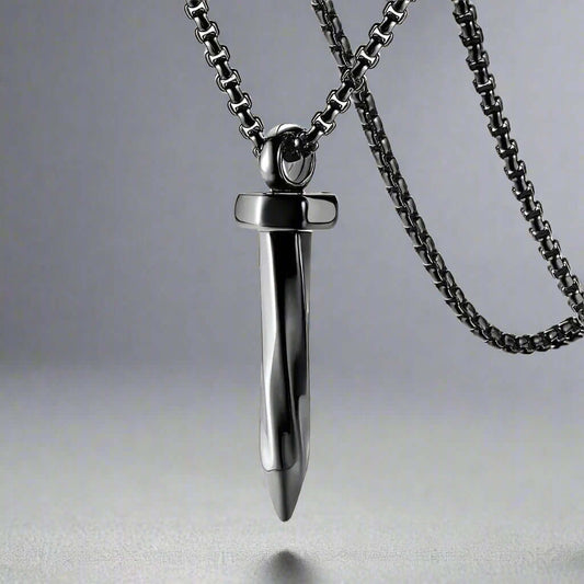 THE MEN THING SS Pendant/ Necklace NAILED IT - Black Tone - Pure Titanium Steel Pendant with 24inch Round Box Chain for Men & Boys
