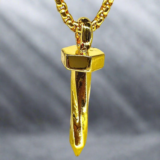 THE MEN THING SS Pendant/ Necklace NAILED IT (Gold Tone) -  Alloy Pendant with Pure Stainless Steel 24inch Round Box Chain, European trending Style for Men & Boy