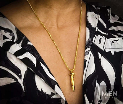 THE MEN THING SS Pendant/ Necklace NAILED IT (Gold Tone) -  Alloy Pendant with Pure Stainless Steel 24inch Round Box Chain, European trending Style for Men & Boy
