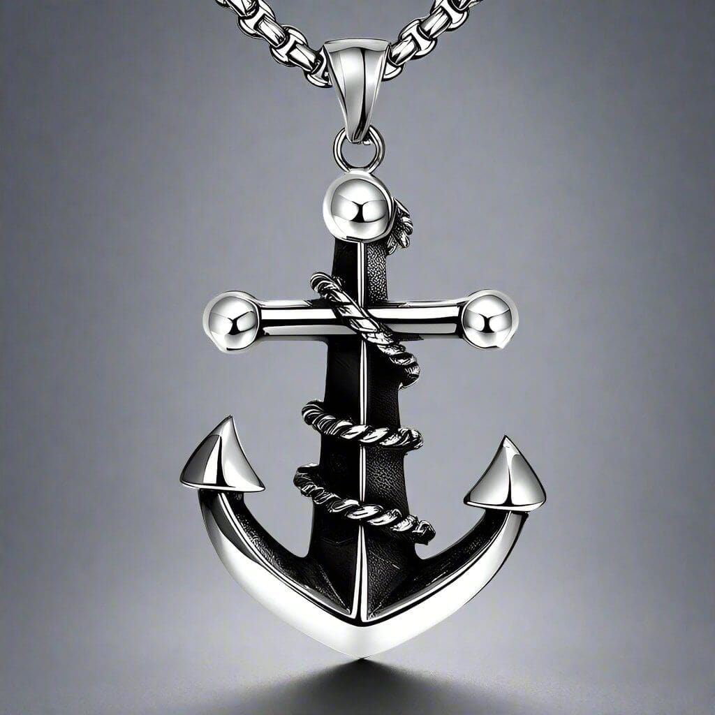 THE MEN THING SS Pendant/ Necklace NAUTICAL ANCHOR - Pure Titanium Steel Pendant with 24inch Round Box Chain for Men & Boys