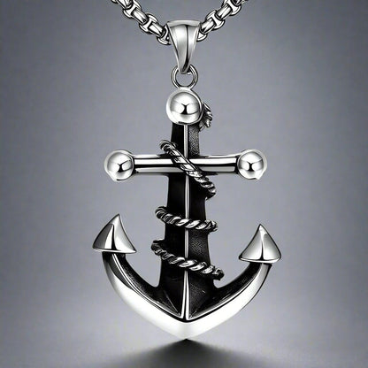 THE MEN THING SS Pendant/ Necklace NAUTICAL ANCHOR - Pure Titanium Steel Pendant with 24inch Round Box Chain for Men & Boys
