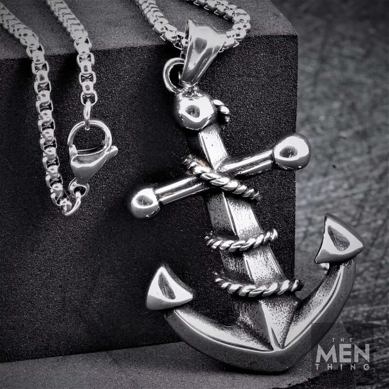 THE MEN THING SS Pendant/ Necklace NAUTICAL ANCHOR - Pure Titanium Steel Pendant with 24inch Round Box Chain for Men & Boys