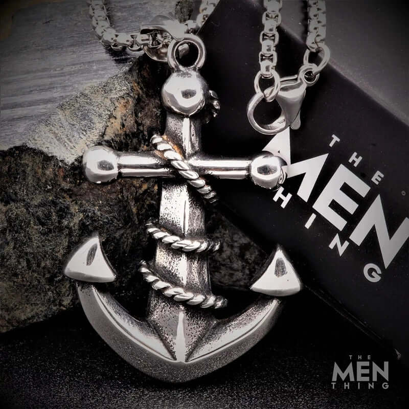 THE MEN THING SS Pendant/ Necklace NAUTICAL ANCHOR - Pure Titanium Steel Pendant with 24inch Round Box Chain for Men & Boys