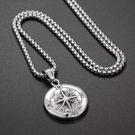 THE MEN THING SS Pendant/ Necklace NAVIGATOR -  Alloy Compass Pendant with Pure Stainless Steel 24inch Round Box Chain, American trending Style for Men & Boy