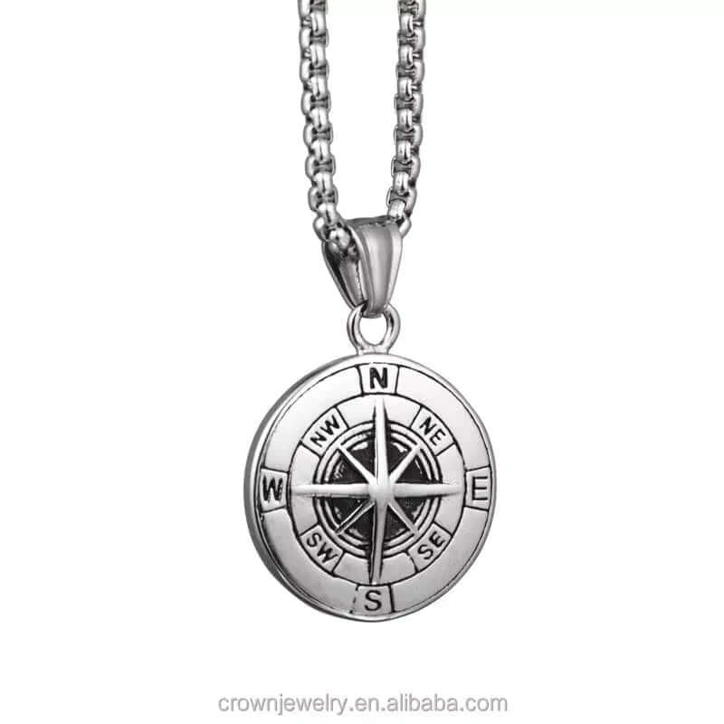 THE MEN THING SS Pendant/ Necklace NAVIGATOR -  Alloy Compass Pendant with Pure Stainless Steel 24inch Round Box Chain, American trending Style for Men & Boy