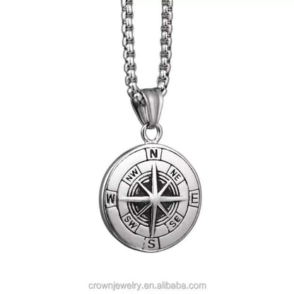 THE MEN THING SS Pendant/ Necklace NAVIGATOR -  Alloy Compass Pendant with Pure Stainless Steel 24inch Round Box Chain, American trending Style for Men & Boy