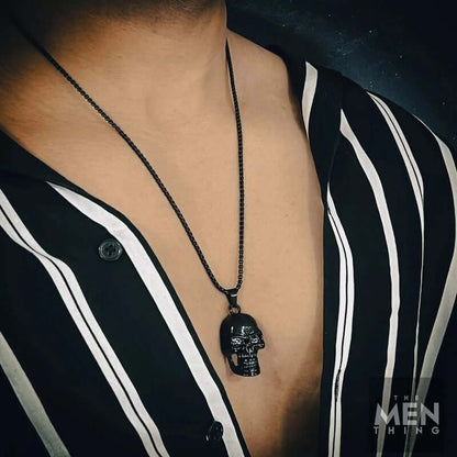 THE MEN THING SS Pendant/ Necklace NIGHT SKULL (BLACK) - Alloy Pendant with Pure Stainless Steel 24inch Round Box Chain, European trending Style for Men & Boy