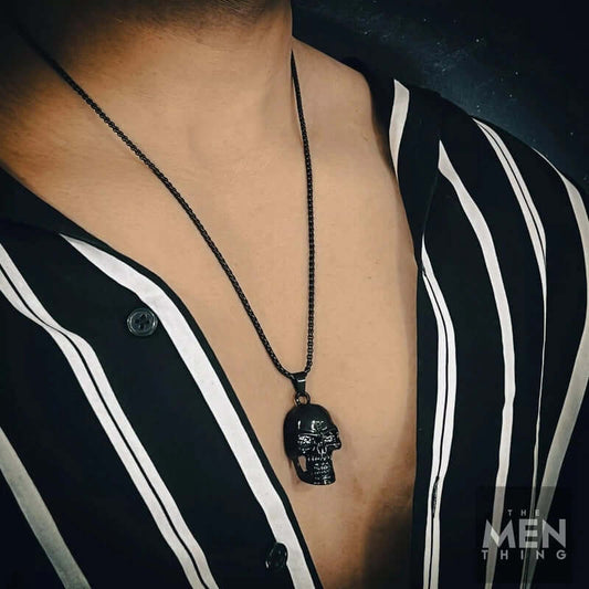 THE MEN THING SS Pendant/ Necklace NIGHT SKULL (BLACK) - Alloy Pendant with Pure Stainless Steel 24inch Round Box Chain, European trending Style for Men & Boy