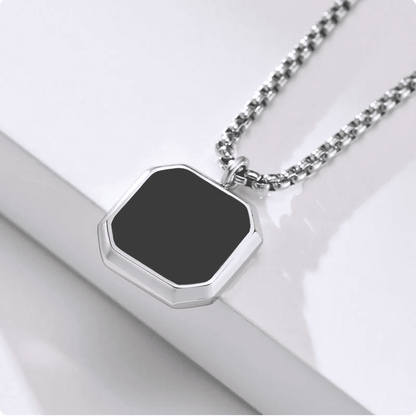 THE MEN THING SS Pendant/ Necklace OCTAGON GEO - Alloy Pendant with Black Stone & Stainless Steel 24inch Round Box Chain, American trending Style for Men & Boy