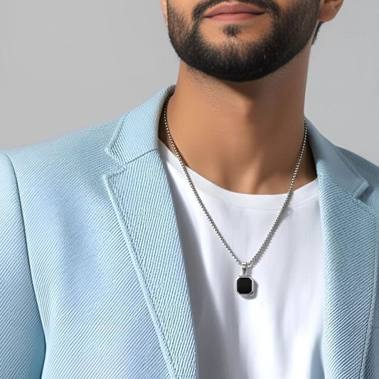 THE MEN THING SS Pendant/ Necklace OCTAGON GEO (T) - Pure Titanium Steel Pendant with Stainless Steel 24inch Round Box Chain, European trending Style for Men & Boy
