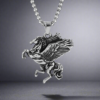THE MEN THING SS Pendant/ Necklace PEGASUS (T) - Pure Stainless Steel Pendant with Pure Stainless Steel 24inch Round Box Chain for Men, European trending Style for Men & Boy