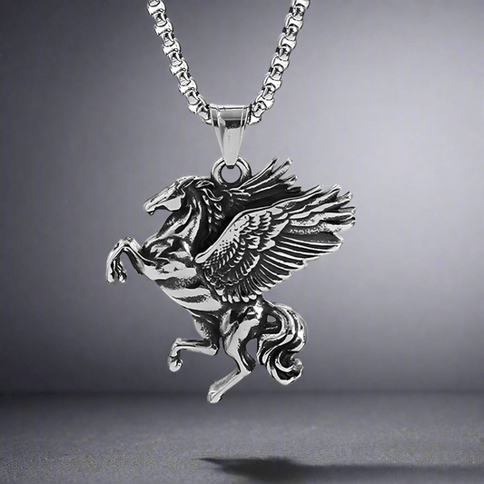THE MEN THING SS Pendant/ Necklace PEGASUS (T) - Pure Stainless Steel Pendant with Pure Stainless Steel 24inch Round Box Chain for Men, European trending Style for Men & Boy