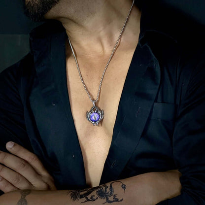 THE MEN THING SS Pendant/ Necklace PURPLE-EYE - Alloy Pendant with Stainless Steel 24inch Round Box Chain for Men & Boy