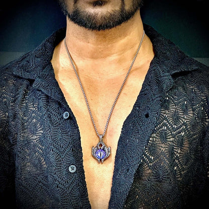 THE MEN THING SS Pendant/ Necklace PURPLE-EYE PROTECT (T)  - Pure Titanium Steel Pendant with Stainless Steel 24inch Round Box Chain, European trending Style for Men & Boy