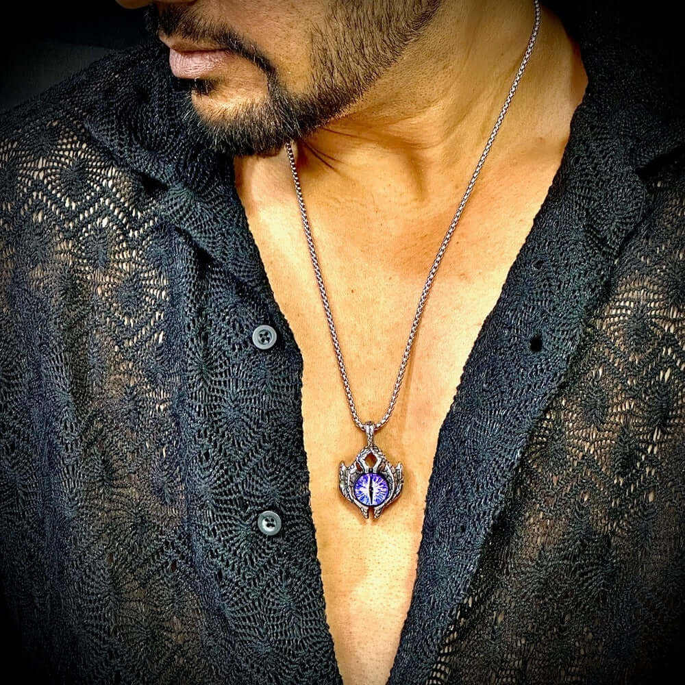 THE MEN THING SS Pendant/ Necklace PURPLE-EYE PROTECT (T)  - Pure Titanium Steel Pendant with Stainless Steel 24inch Round Box Chain, European trending Style for Men & Boy