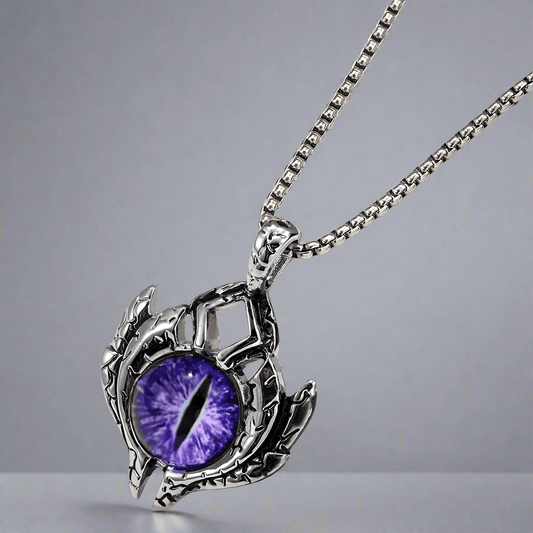 THE MEN THING SS Pendant/ Necklace PURPLE-EYE PROTECT (T)  - Pure Titanium Steel Pendant with Stainless Steel 24inch Round Box Chain, European trending Style for Men & Boy