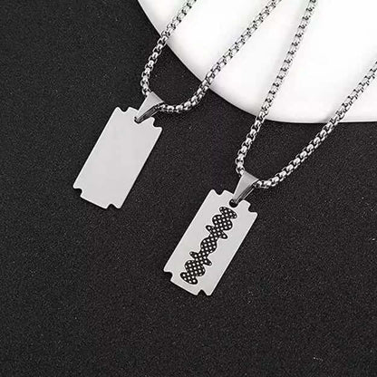 THE MEN THING SS Pendant/ Necklace RAZOR BLADE - Pure Titanium Steel Pendant with 24inch Round Box Chain for Men & Boys