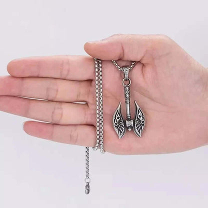 THE MEN THING SS Pendant/ Necklace REALM AXE - Alloy Patterned Axe Pendant with Pure Stainless Steel  24inch Round Box, European trending Style for Men & Boy