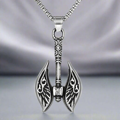 THE MEN THING SS Pendant/ Necklace REALM AXE - Alloy Patterned Axe Pendant with Pure Stainless Steel  24inch Round Box, European trending Style for Men & Boy