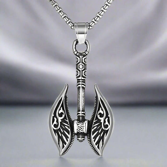 THE MEN THING SS Pendant/ Necklace REALM AXE - Alloy Patterned Axe Pendant with Pure Stainless Steel  24inch Round Box, European trending Style for Men & Boy