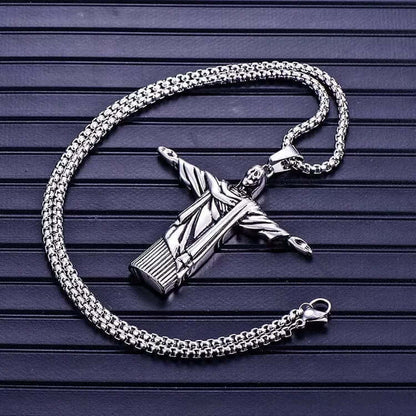 THE MEN THING SS Pendant/ Necklace REEDEMER - Alloy Jesus Pendant with Stainless Steel  24inch Round Box Chain, American trending Style for Men & Boy