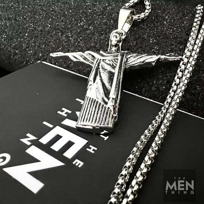 THE MEN THING SS Pendant/ Necklace REEDEMER - Alloy Jesus Pendant with Stainless Steel  24inch Round Box Chain, American trending Style for Men & Boy