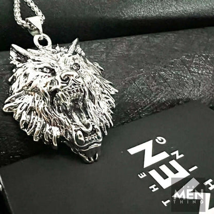 THE MEN THING SS Pendant/ Necklace ROARING KING - Alloy Pendant with Pure Stainless Steel  24inch Round Box Chain, European trending Style for Men & Boy