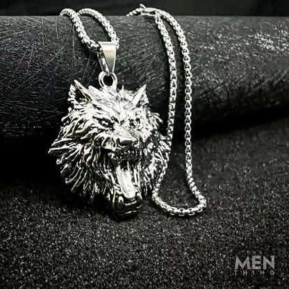 THE MEN THING SS Pendant/ Necklace ROARING KING - Alloy Pendant with Pure Stainless Steel  24inch Round Box Chain, European trending Style for Men & Boy