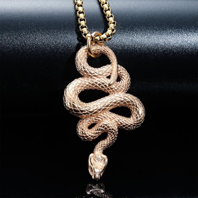 THE MEN THING SS Pendant/ Necklace ROSE GOLD GUARDIAN SNAKE - Pure Titanium Steel Pendant with 24inch Round Box Chain for Men & Boys