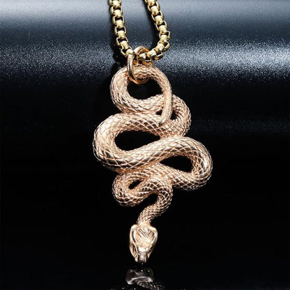 THE MEN THING SS Pendant/ Necklace ROSE GOLD GUARDIAN SNAKE - Pure Titanium Steel Pendant with 24inch Round Box Chain for Men & Boys